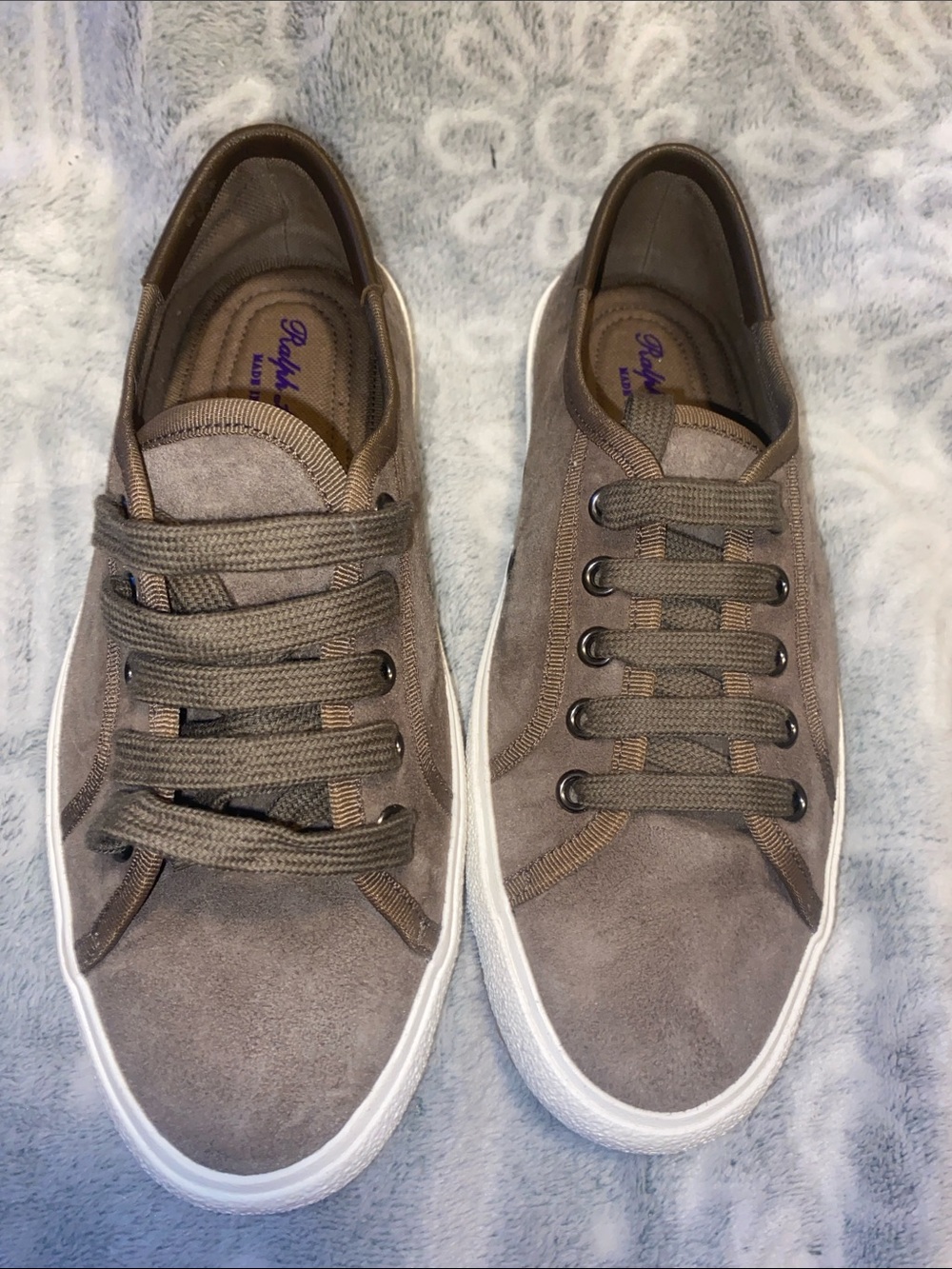 Ralph Lauren Taupe Suede Low-Top Sneakers with White Sole